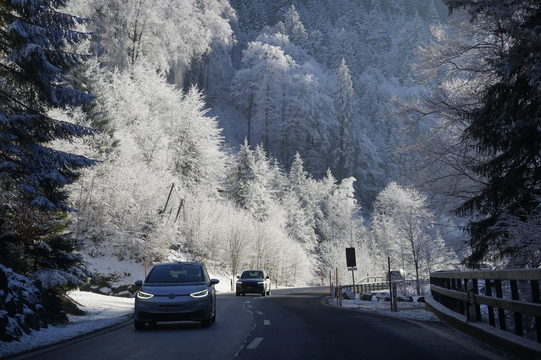 Swiss winter road snow