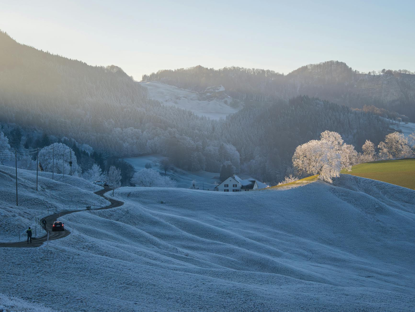 Swiss winter road snow