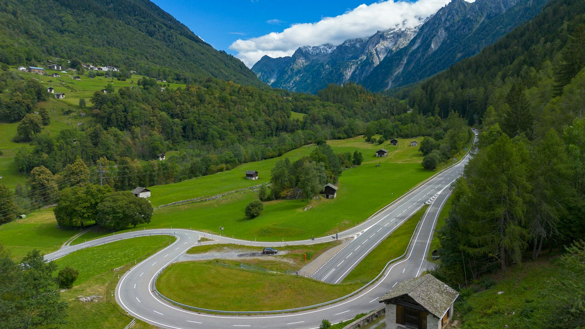 Swiss mountain road driving